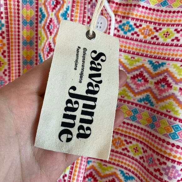 Savanna Jane Womens Aztec Geometric Long Sleeve Button Up Pink 1X - Picture 4 of 10